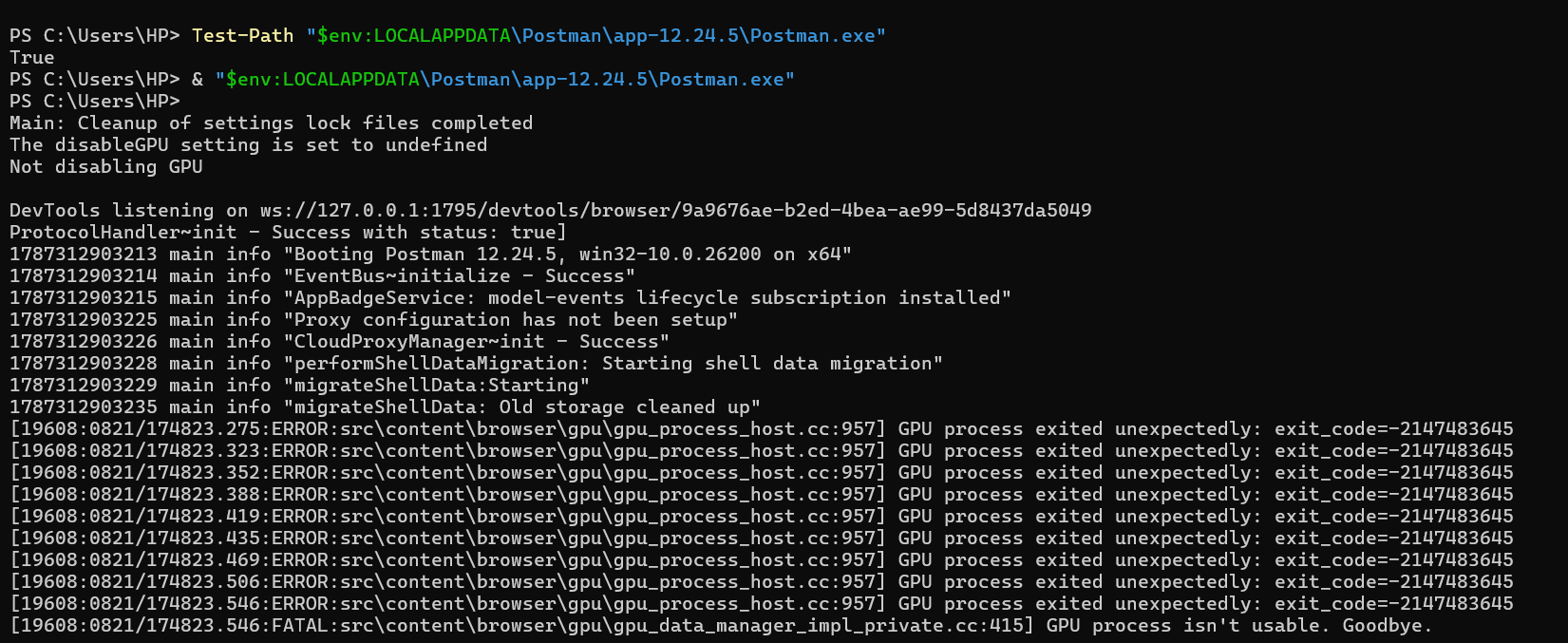 postman not opening error screenshot